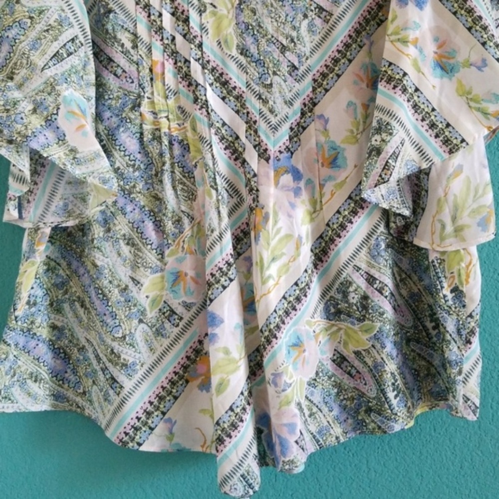 Anthropologie Multi-Color Flutter Sleeve Top - image 4